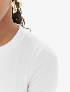 Whistles Essential Crew-neck Ribbed Stretch-woven T-shirt -Reisi Clothing Shop R04192527 WHITE ALT04
