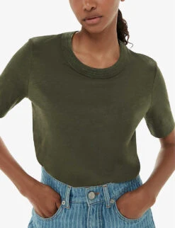 Whistles Rosa Double-trim Regular-fit Cotton T-shirt -Reisi Clothing Shop R04192528 KHAKIOLIVE ALT02