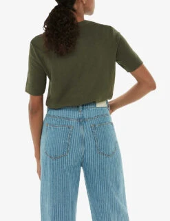 Whistles Rosa Double-trim Regular-fit Cotton T-shirt -Reisi Clothing Shop R04192528 KHAKIOLIVE ALT03