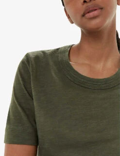Whistles Rosa Double-trim Regular-fit Cotton T-shirt -Reisi Clothing Shop R04192528 KHAKIOLIVE ALT04