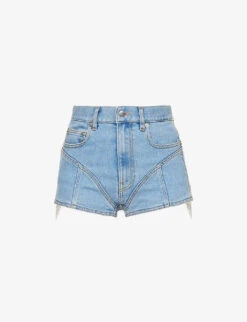 New Release 23 Mugler Crystal-embellished Mid-rise Stretch-denim Shorts
