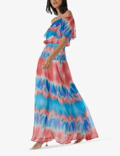 Off-shoulder Tie-dye Crepe Maxi Dress -Reisi Clothing Shop R04194000 MULTICOLOR ALT02