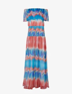 Off-shoulder Tie-dye Crepe Maxi Dress