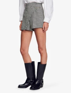 Sandro Lounie Houndstooth Stretch-woven Shorts -Reisi Clothing Shop R04194616 NOIRGRIS ALT02