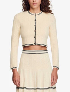 Sandro Salazie Stripe-panel Long-sleeve Stretch-knit Cardigan -Reisi Clothing Shop R04194631 NATURELS ALT02