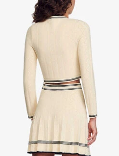 Sandro Salazie Stripe-panel Long-sleeve Stretch-knit Cardigan -Reisi Clothing Shop R04194631 NATURELS ALT03
