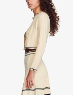 Sandro Salazie Stripe-panel Long-sleeve Stretch-knit Cardigan -Reisi Clothing Shop R04194631 NATURELS ALT04