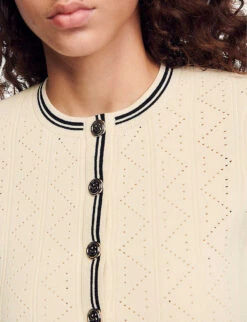 Sandro Salazie Stripe-panel Long-sleeve Stretch-knit Cardigan -Reisi Clothing Shop R04194631 NATURELS ALT05
