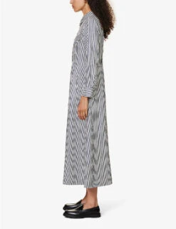 ME AND EM Stripe-pattern Flap-pocket Woven Maxi Dress -Reisi Clothing Shop R04194865 NAVYSOFTWHITE ALT02