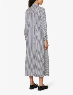ME AND EM Stripe-pattern Flap-pocket Woven Maxi Dress -Reisi Clothing Shop R04194865 NAVYSOFTWHITE ALT03