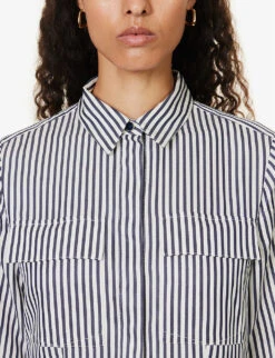 ME AND EM Stripe-pattern Flap-pocket Woven Maxi Dress -Reisi Clothing Shop R04194865 NAVYSOFTWHITE ALT04