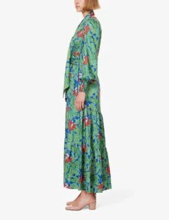 ME AND EM Rainforest V-neck Floral-print Woven Maxi Dress -Reisi Clothing Shop R04194868 GREENPURPLEORANGE ALT02