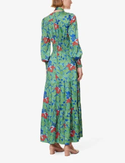 ME AND EM Rainforest V-neck Floral-print Woven Maxi Dress -Reisi Clothing Shop R04194868 GREENPURPLEORANGE ALT03