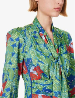 ME AND EM Rainforest V-neck Floral-print Woven Maxi Dress -Reisi Clothing Shop R04194868 GREENPURPLEORANGE ALT04