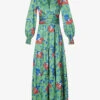 ME AND EM Rainforest V-neck Floral-print Woven Maxi Dress -Reisi Clothing Shop R04194868 GREENPURPLEORANGE M
