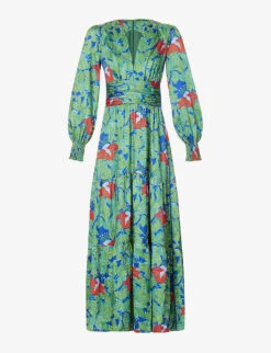 ME AND EM Rainforest V-neck Floral-print Woven Maxi Dress