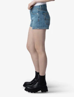 Zadig & Voltaire Sina Crystal-embellished Denim Shorts -Reisi Clothing Shop R04195183 LIGHTBLUE ALT02