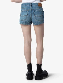 Zadig & Voltaire Sina Crystal-embellished Denim Shorts -Reisi Clothing Shop R04195183 LIGHTBLUE ALT03