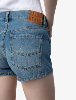 Zadig & Voltaire Sina Crystal-embellished Denim Shorts -Reisi Clothing Shop R04195183 LIGHTBLUE ALT04