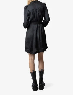 Zadig & Voltaire Ritchin Belted Satin Midi Dress -Reisi Clothing Shop R04195186 NOIR ALT03