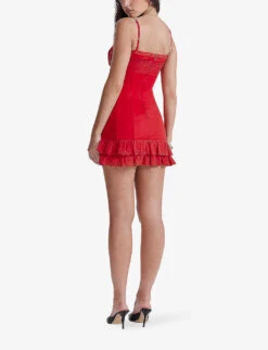 Luci Broderie Anglaise-embroidered Stretch Cotton-blend Mini Dress -Reisi Clothing Shop R04195203 CHERRY ALT03
