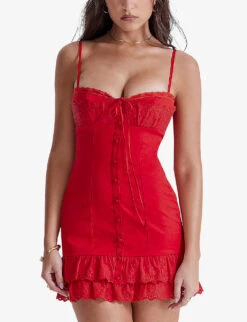 Luci Broderie Anglaise-embroidered Stretch Cotton-blend Mini Dress -Reisi Clothing Shop R04195203 CHERRY ALT04