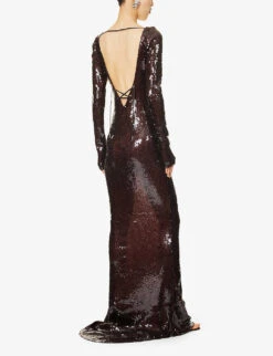 Solarium Sequin-embellished Stretch-woven Gown -Reisi Clothing Shop R04195241 BITTERCHOCOLATE ALT01