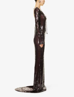 Solarium Sequin-embellished Stretch-woven Gown -Reisi Clothing Shop R04195241 BITTERCHOCOLATE ALT02