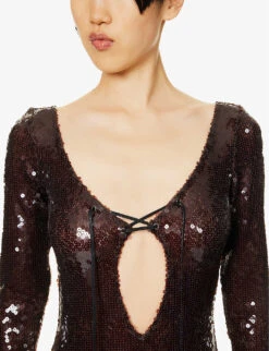 Solarium Sequin-embellished Stretch-woven Gown -Reisi Clothing Shop R04195241 BITTERCHOCOLATE ALT04