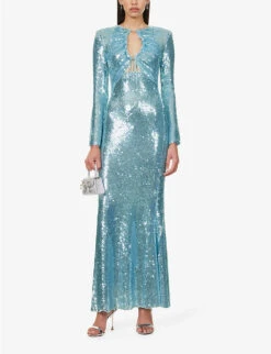 SELF PORTRAIT Sequin-embellished Stretch-woven Maxi Dress 8 SELF PORTRAIT Sequin-embellished Stretch-woven Maxi Dress -Reisi Clothing Shop R04195730 BLUE ALT01