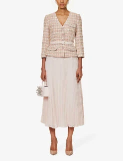 SELF PORTRAIT Sequin-embellished Pleated-skirt Woven Midi Dress -Reisi Clothing Shop R04195740 PINK ALT01