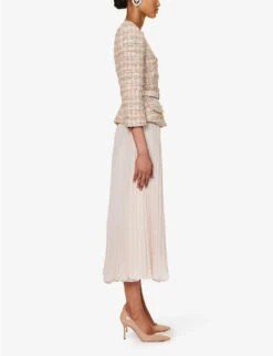 SELF PORTRAIT Sequin-embellished Pleated-skirt Woven Midi Dress -Reisi Clothing Shop R04195740 PINK ALT02