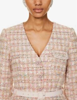 SELF PORTRAIT Sequin-embellished Pleated-skirt Woven Midi Dress -Reisi Clothing Shop R04195740 PINK ALT04