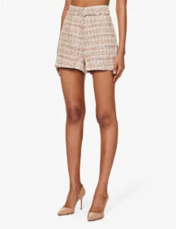 SELF PORTRAIT Belted Mid-rise Woven Shorts -Reisi Clothing Shop R04195766 PINK ALT02