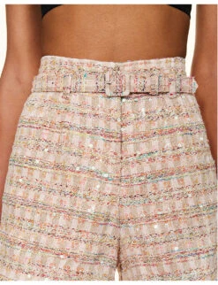 SELF PORTRAIT Belted Mid-rise Woven Shorts -Reisi Clothing Shop R04195766 PINK ALT04