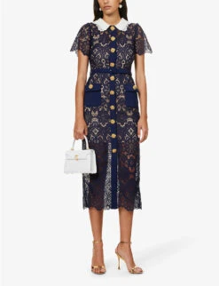 SELF PORTRAIT Guipure Collared Lace Midi Dress -Reisi Clothing Shop R04195769 NAVYEXCL ALT01