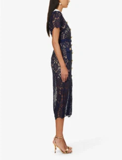 SELF PORTRAIT Guipure Collared Lace Midi Dress -Reisi Clothing Shop R04195769 NAVYEXCL ALT02