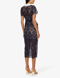 SELF PORTRAIT Guipure Collared Lace Midi Dress -Reisi Clothing Shop R04195769 NAVYEXCL ALT03