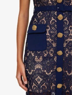 SELF PORTRAIT Guipure Collared Lace Midi Dress -Reisi Clothing Shop R04195769 NAVYEXCL ALT05
