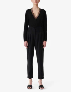 IRO Haby Lace-trim Long-sleeved Silk Cashmere-blend Jumper -Reisi Clothing Shop R04196495 BLA01 ALT01