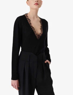 IRO Haby Lace-trim Long-sleeved Silk Cashmere-blend Jumper -Reisi Clothing Shop R04196495 BLA01 ALT02