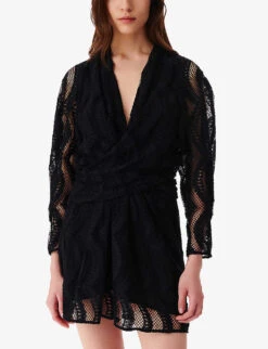 IRO Emsi Lace Wrap-front Stretch Cotton-blend Mini Dress -Reisi Clothing Shop R04196554 BLA01 ALT02