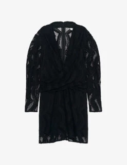 IRO Emsi Lace Wrap-front Stretch Cotton-blend Mini Dress