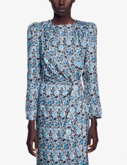 Sandro Lise Graphic-print Silk Midi Dress -Reisi Clothing Shop R04197545 BLEUS ALT02