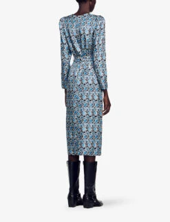 Sandro Lise Graphic-print Silk Midi Dress -Reisi Clothing Shop R04197545 BLEUS ALT03