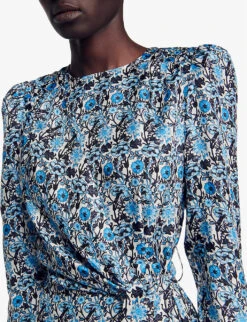 Sandro Lise Graphic-print Silk Midi Dress -Reisi Clothing Shop R04197545 BLEUS ALT04