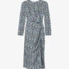Sandro Lise Graphic-print Silk Midi Dress -Reisi Clothing Shop R04197545 BLEUS M