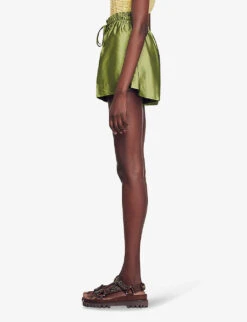 Sandro Egypte Elasticated-waist Wide-leg Satin Shorts -Reisi Clothing Shop R04197731 VERTS ALT02