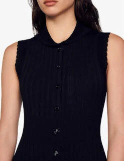 Sandro Laurene Collared Sleeveless Stretch-knit Midi Dress -Reisi Clothing Shop R04197736 NOIRGRIS ALT04