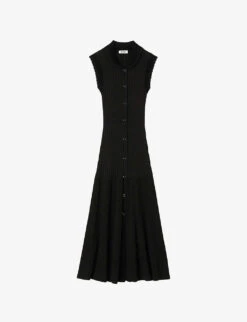 Sandro Laurene Collared Sleeveless Stretch-knit Midi Dress